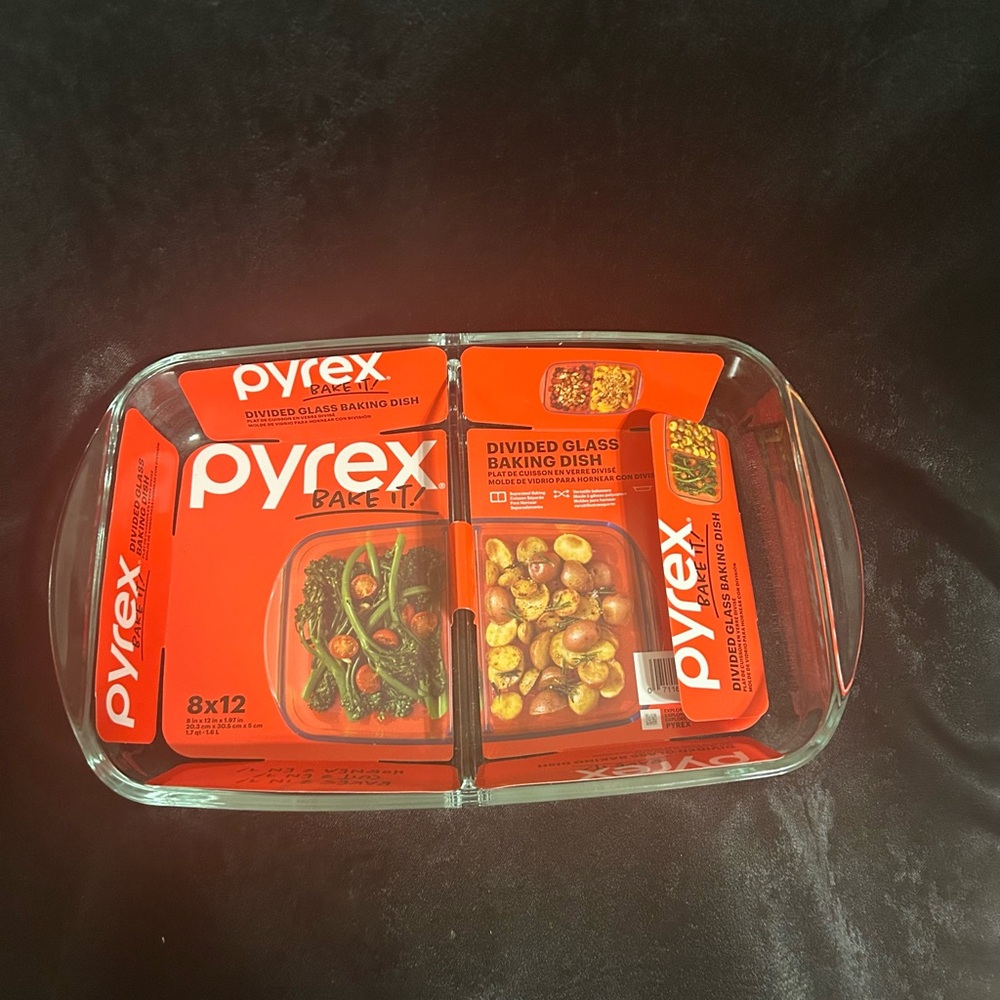 Pyrex Clear Glass Divided Baking Dish 8”x12”